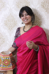 Pure Cotton Plain Half Saree Pink