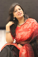 Pure Linen Khorod ikkat Black red Jamndani