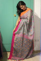 ASH Handwoven Pure Linen Jamdani GJ border
