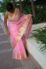 Pure Organza shaded Pink Banarasi Saree