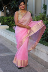Pure Organza shaded Pink Banarasi Saree