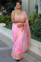 Pure Organza shaded Pink Banarasi Saree