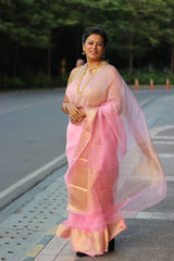 Pure Organza shaded Pink Banarasi Saree