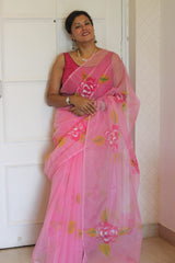 Soft Hand Painted Organza Silk in Pink shade