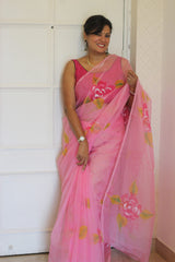 Soft Hand Painted Organza Silk in Pink shade