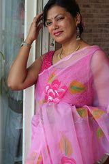 Soft Hand Painted Organza Silk in Pink shade