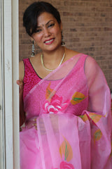 Soft Hand Painted Organza Silk in Pink shade