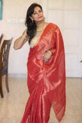 Tissue Mulmul Red Saree