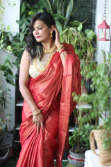 Tissue Mulmul Red Saree
