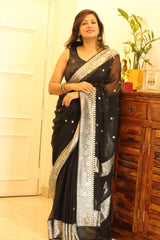 Pure Linen Coffee Colored Tissue Saree