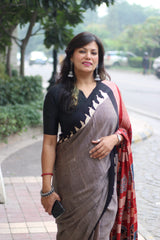 Ajrakh Modal Silk Stripe Saree in Black