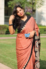 Ajrakh Modal Silk Red and White Stripe Saree