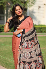 Ajrakh Modal Silk Red and White Stripe Saree