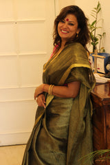Pure Linen Black Colored Tissue Saree