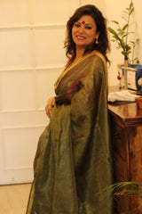 Pure Linen Black Colored Tissue Saree