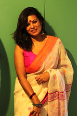 Pure Handwoven Linen Ganga Jamuna Border Jamdani