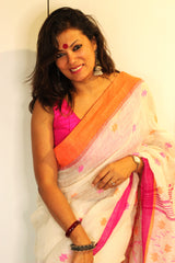 Pure Handwoven Linen Ganga Jamuna Border Jamdani