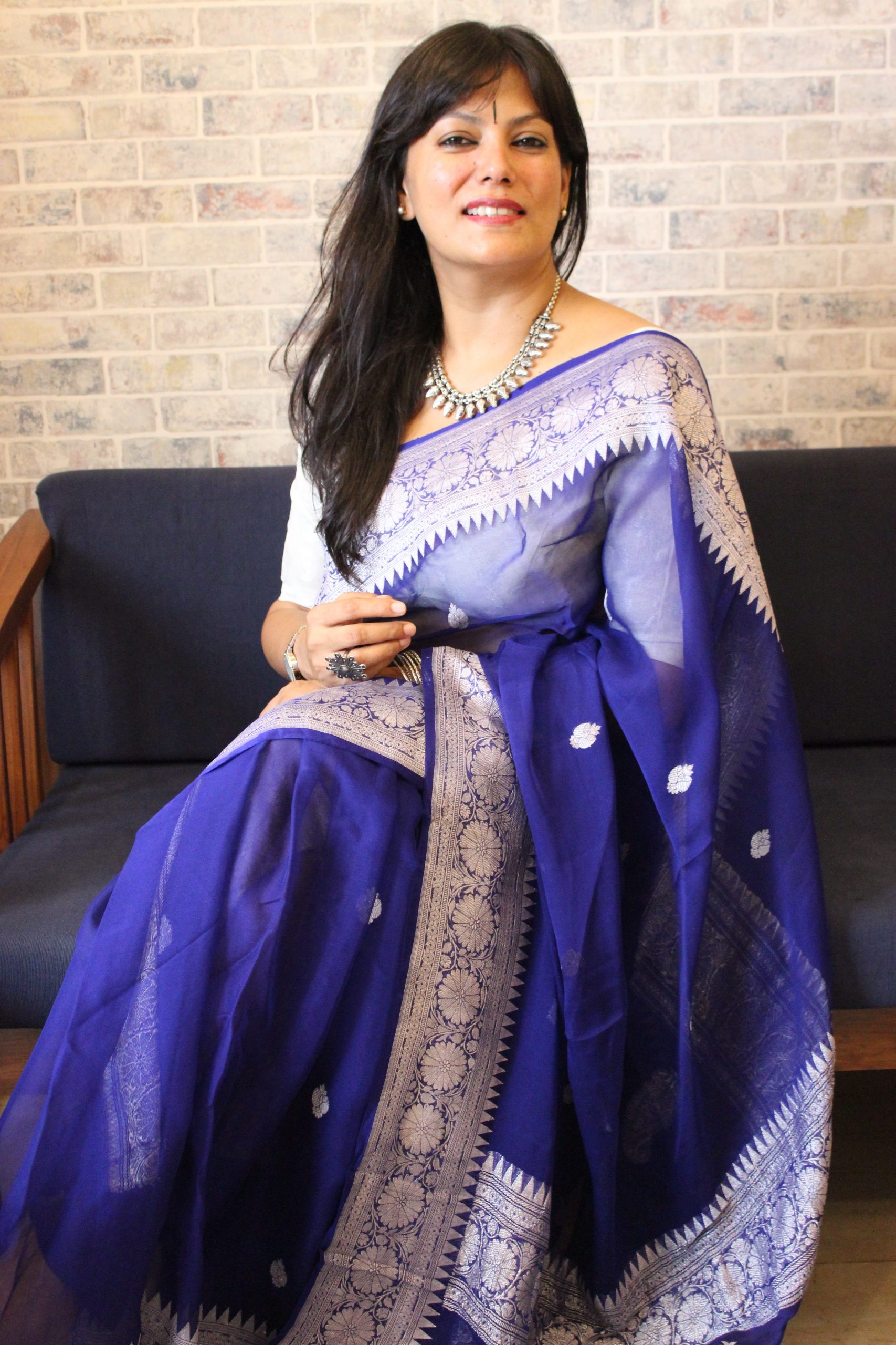 Blue Pure Khaddi Georgette Silk Banarasi Handloom Woven Zari Zaal Sare –  Banarasi Vastra